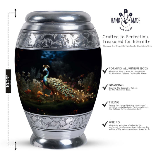 Classic Peacock Urn, Aluminium 3 Inch Urn for Men's Ashes