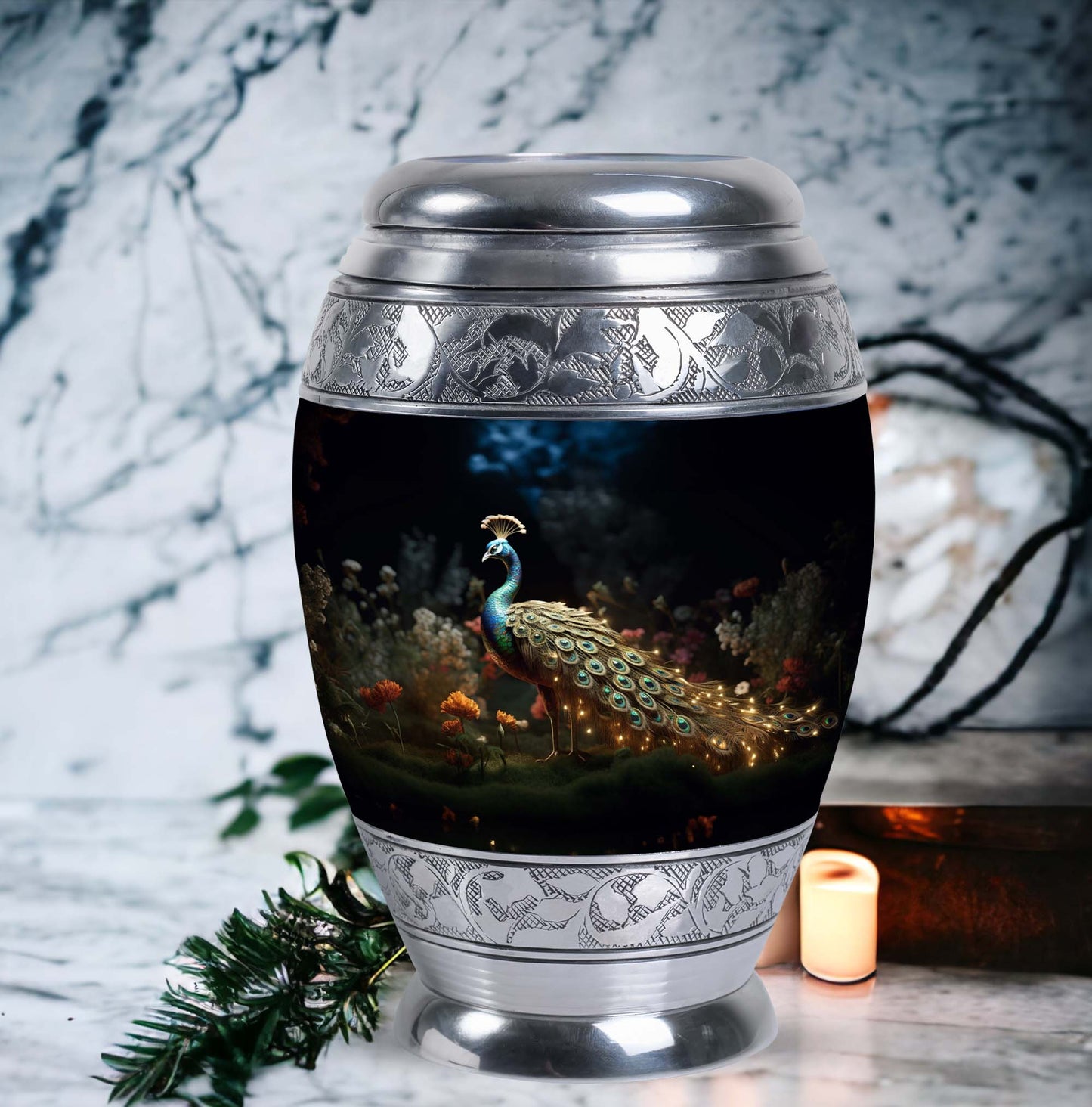 Classic Peacock Urn, Aluminium 3 Inch Urn for Men's Ashes
