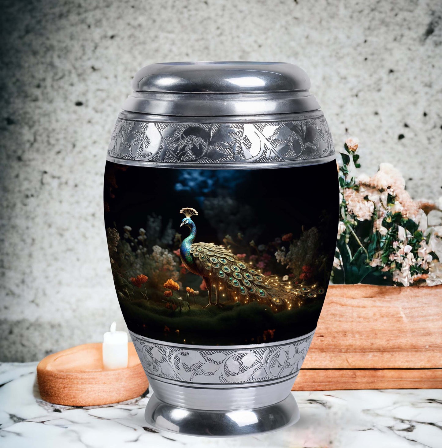 Classic Peacock Urn, Aluminium 3 Inch Urn for Men's Ashes