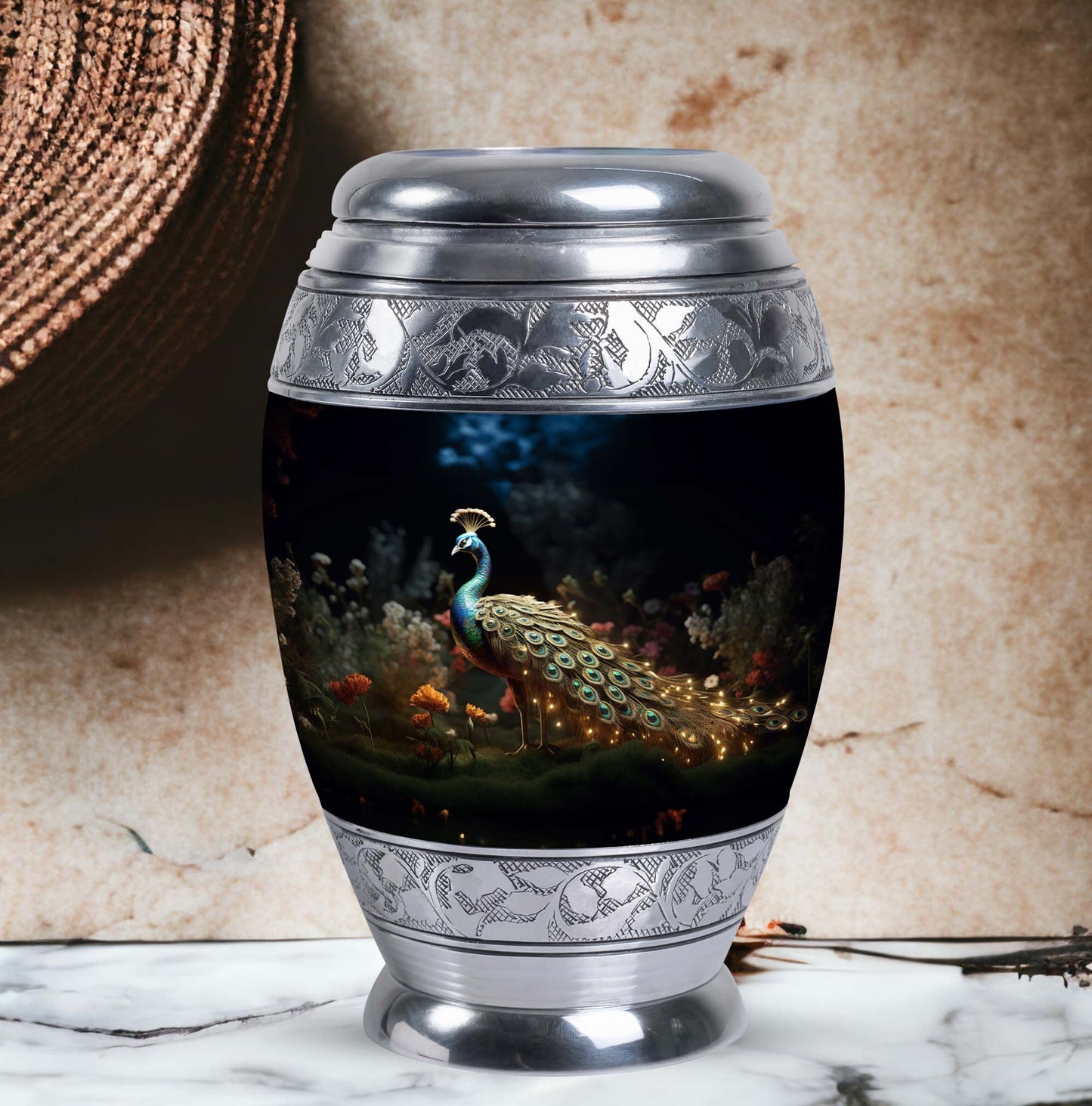 Classic Peacock Urn, Aluminium 3 Inch Urn for Men's Ashes