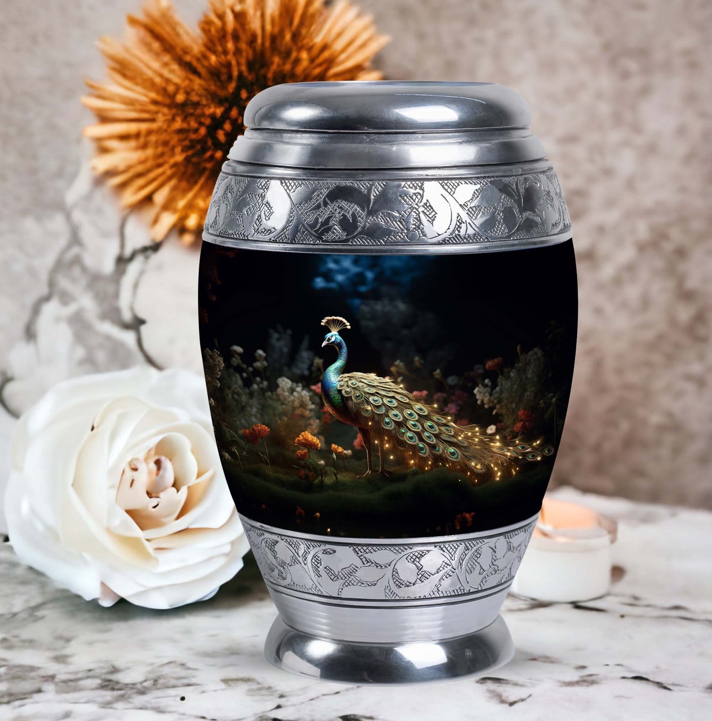 Classic Peacock Urn, Aluminium 3 Inch Urn for Men's Ashes