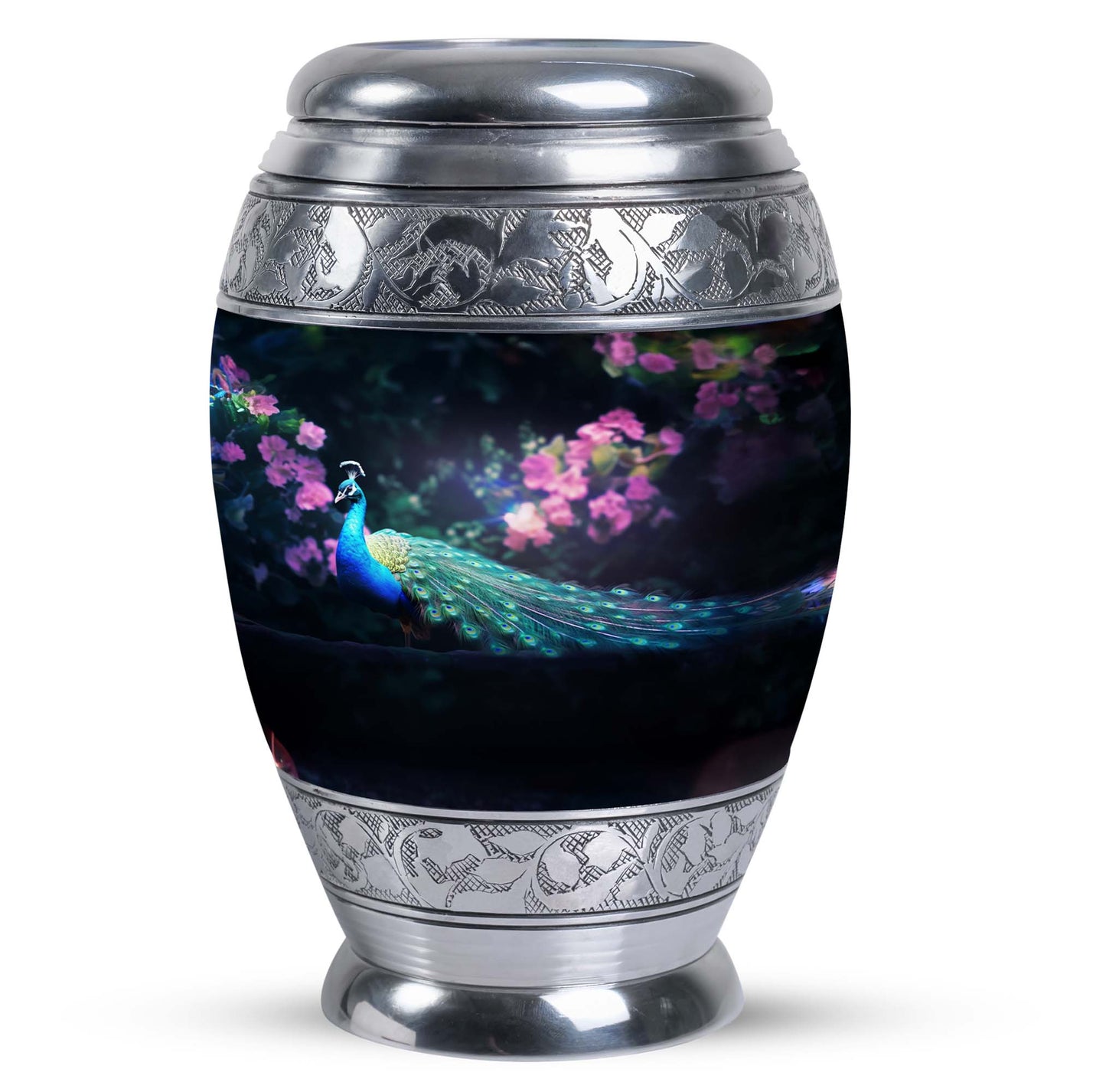 Classic Peacock Urn in Aluminum, Large Urn