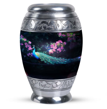 Classic Peacock Urn in Aluminum, Large Urn