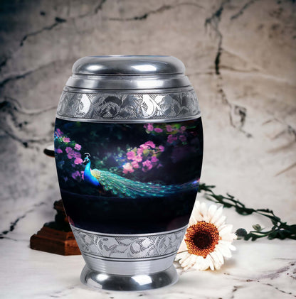 Classic Peacock Urn in Aluminum, Large Urn