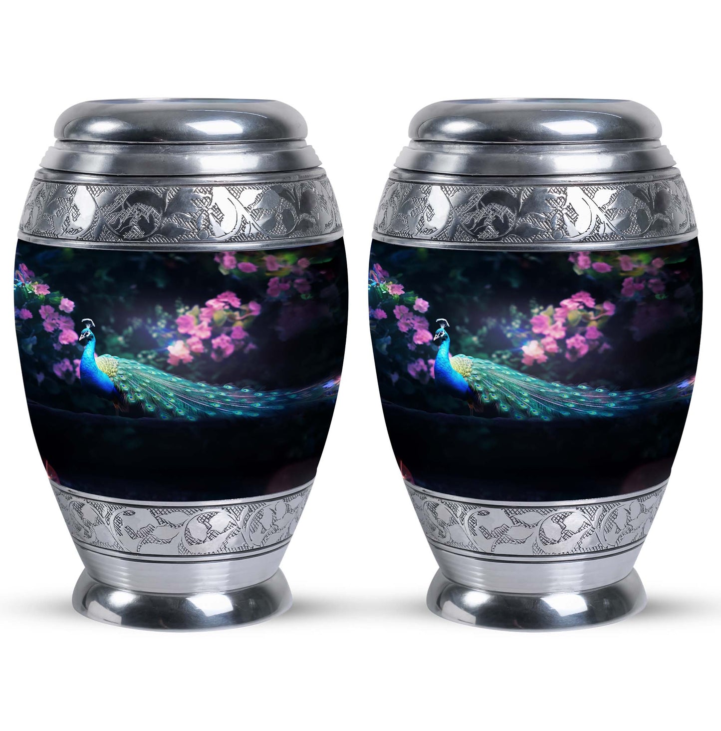 Classic Peacock Urn in Aluminum, Large Urn