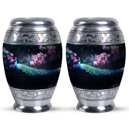 Classic Peacock Urn in Aluminum, Large Urn