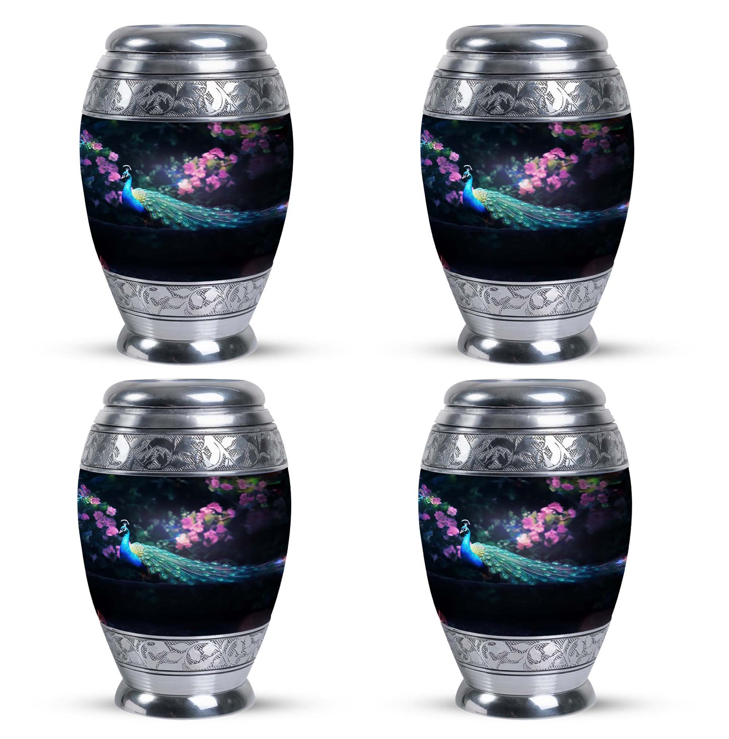 Classic Peacock Urn in Aluminum, Large Urn