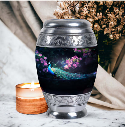 Classic Peacock Urn in Aluminum, Large Urn