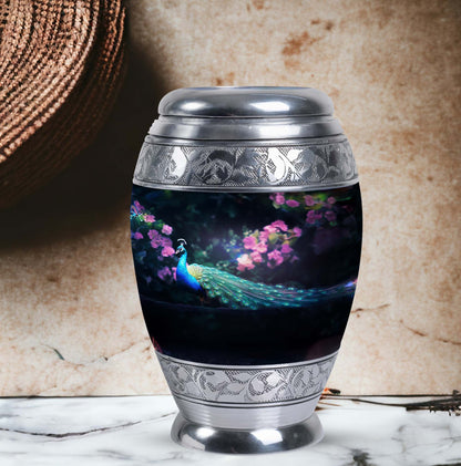 Classic Peacock Urn in Aluminum, Large Urn