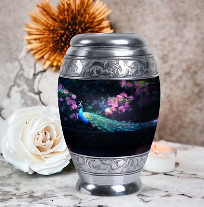 Classic Peacock Urn in Aluminum, Large Urn