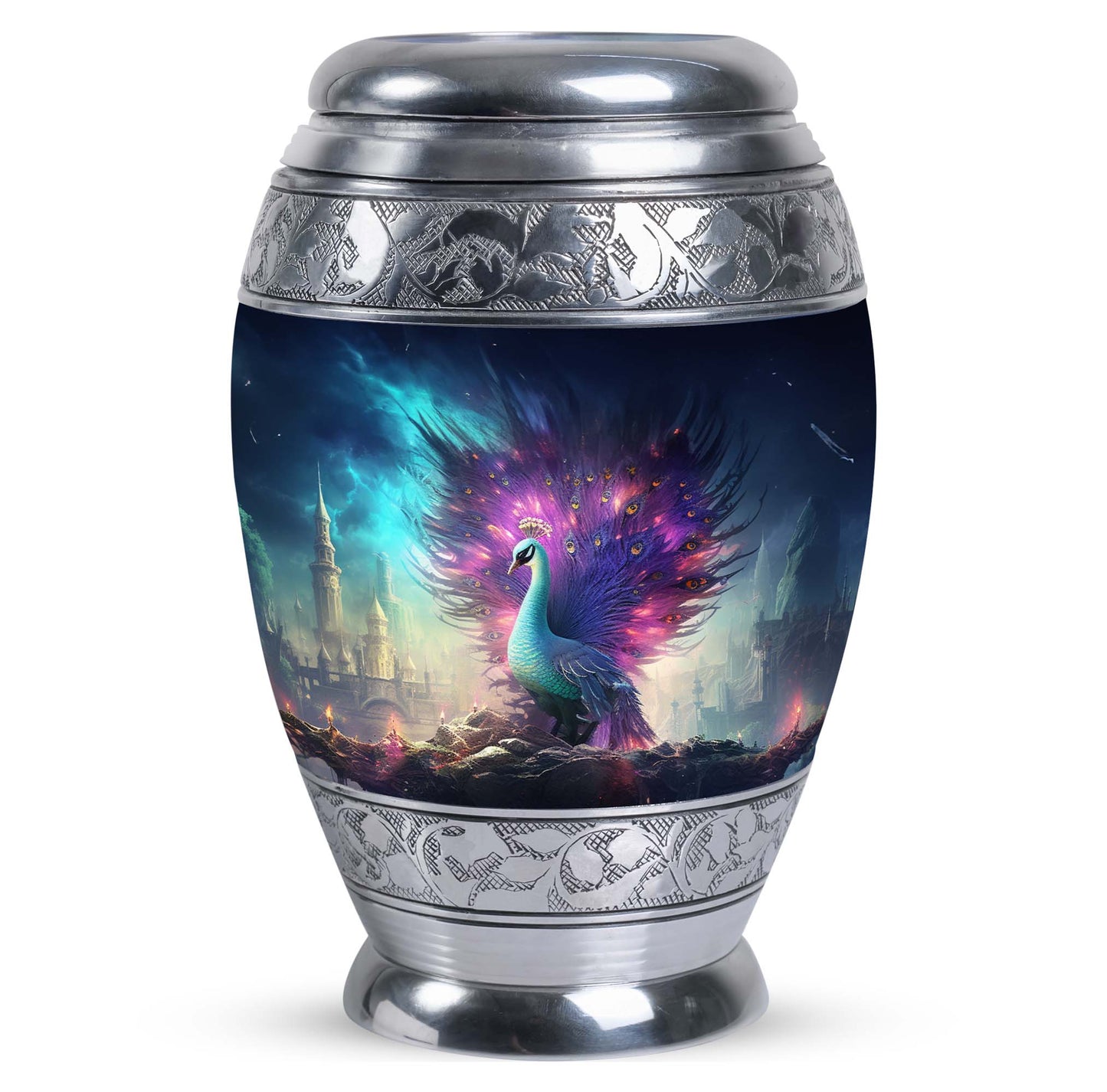 Peacock Memorial Urn for adult human cremation ashes