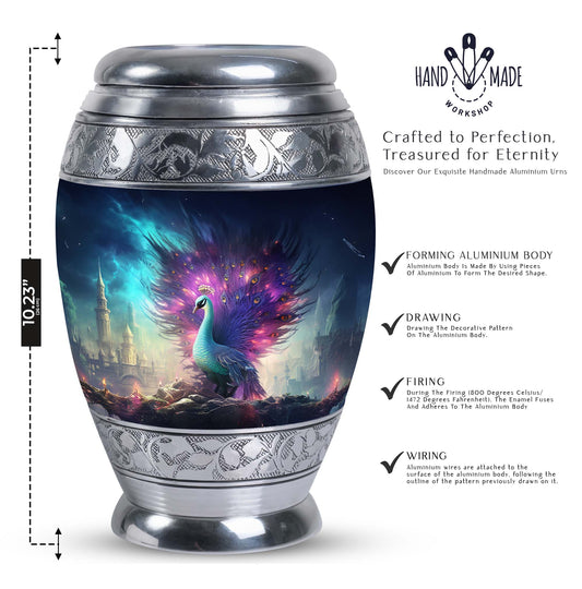 Peacock Memorial Urn for adult human cremation ashes