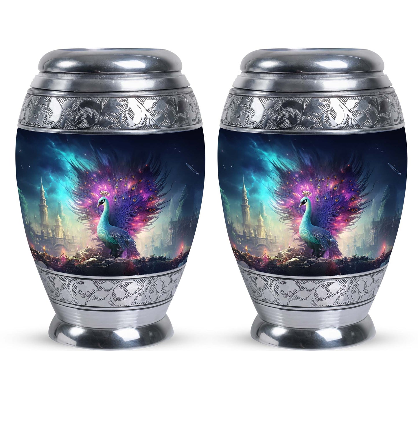 Peacock Memorial Urn for adult human cremation ashes