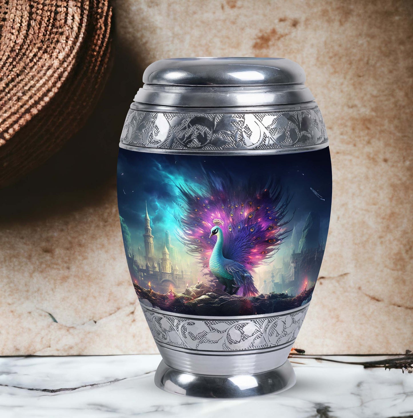 Peacock Memorial Urn for adult human cremation ashes