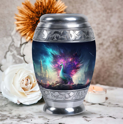 Peacock Memorial Urn for adult human cremation ashes