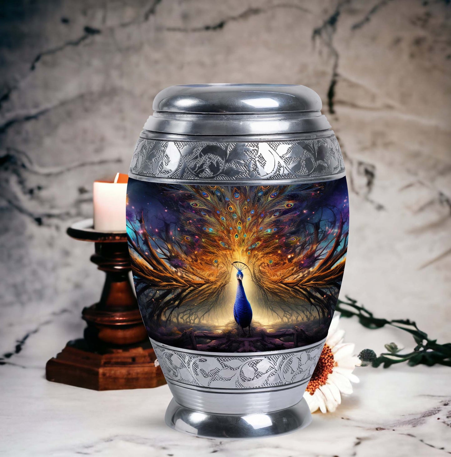 Classic Peacock Urn for Human Ashes.