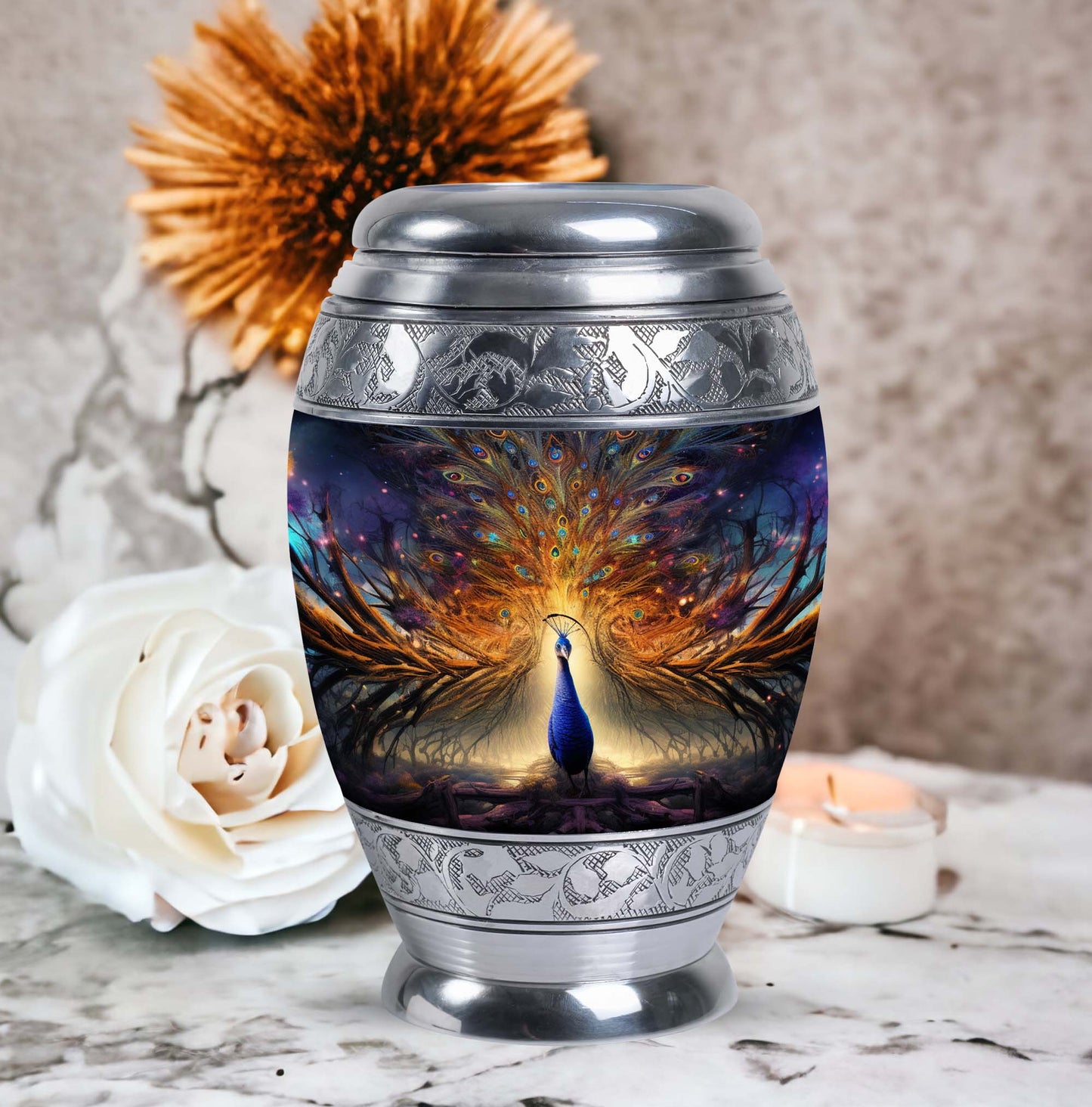 Classic Peacock Urn for Human Ashes.