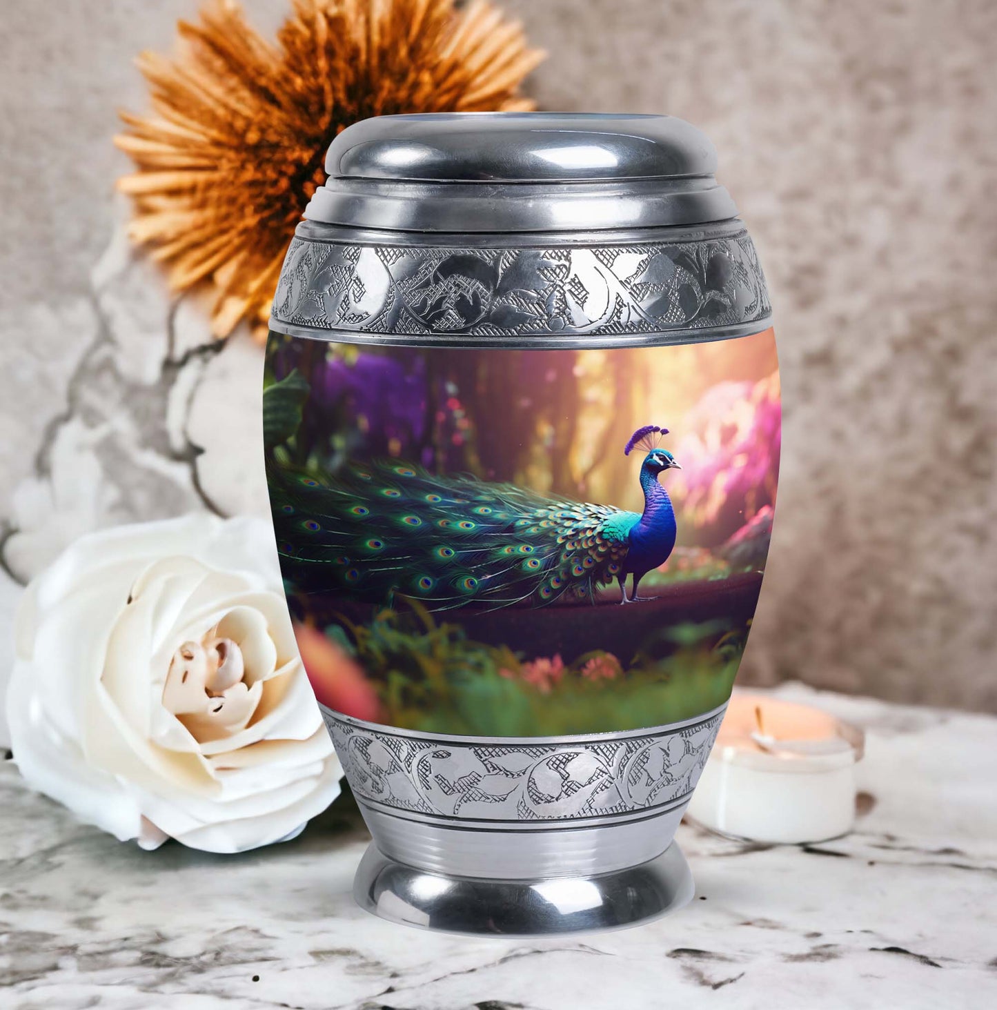 Classic 3-inch Peacock Urn for Ashes made of Aluminium