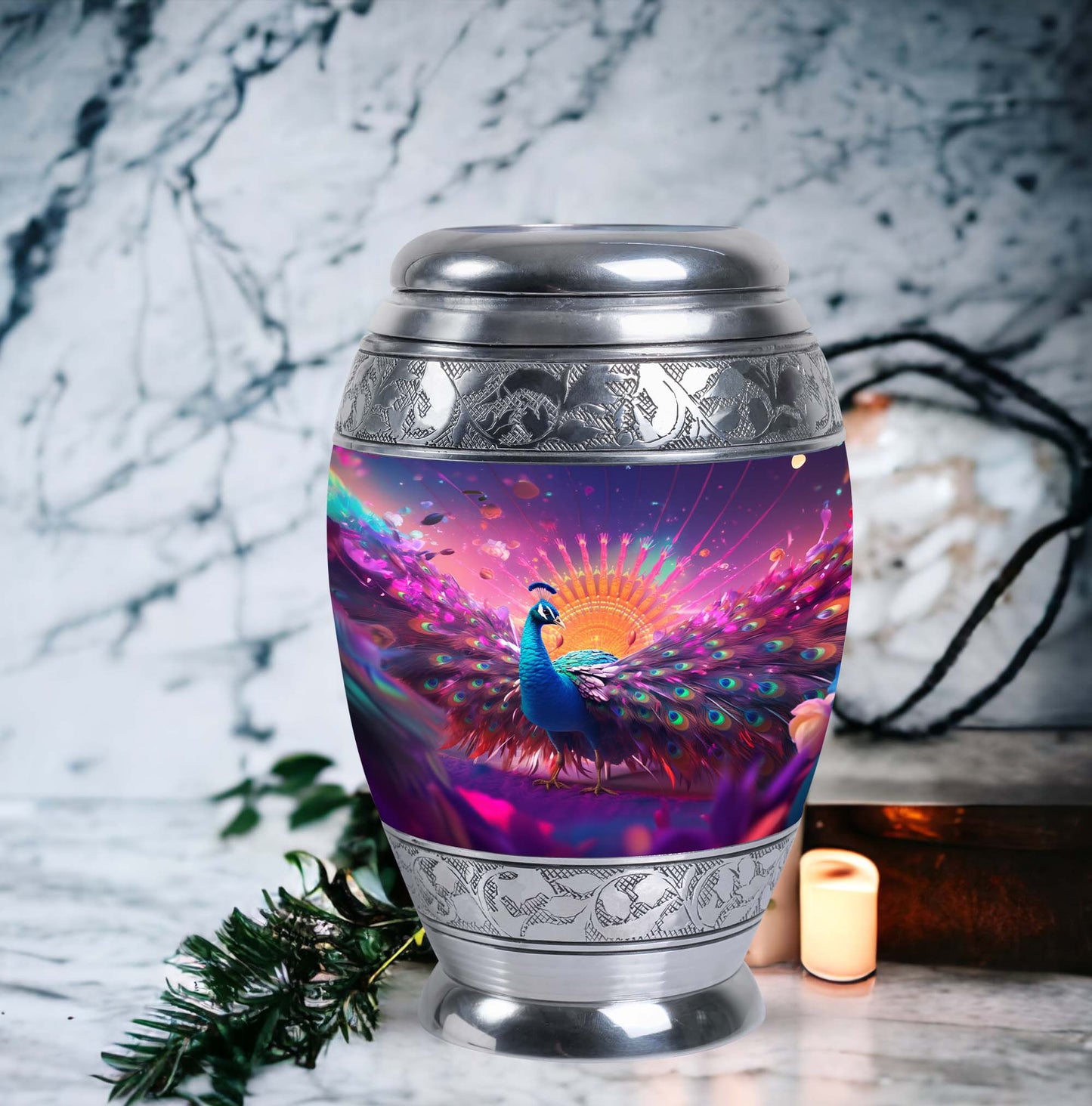 Elegant Classic Design Peacock Memorial Urn for Ashes.