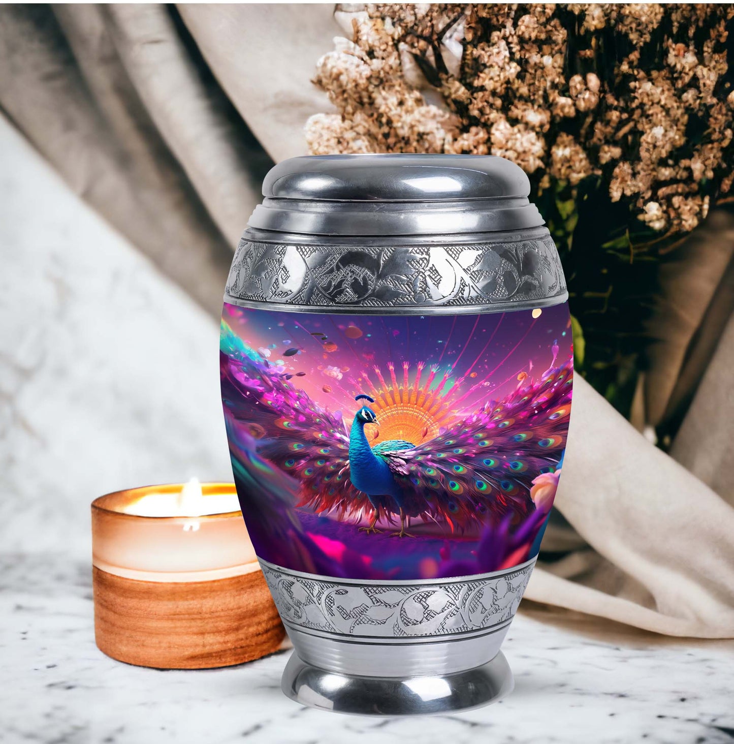 Elegant Classic Design Peacock Memorial Urn for Ashes.