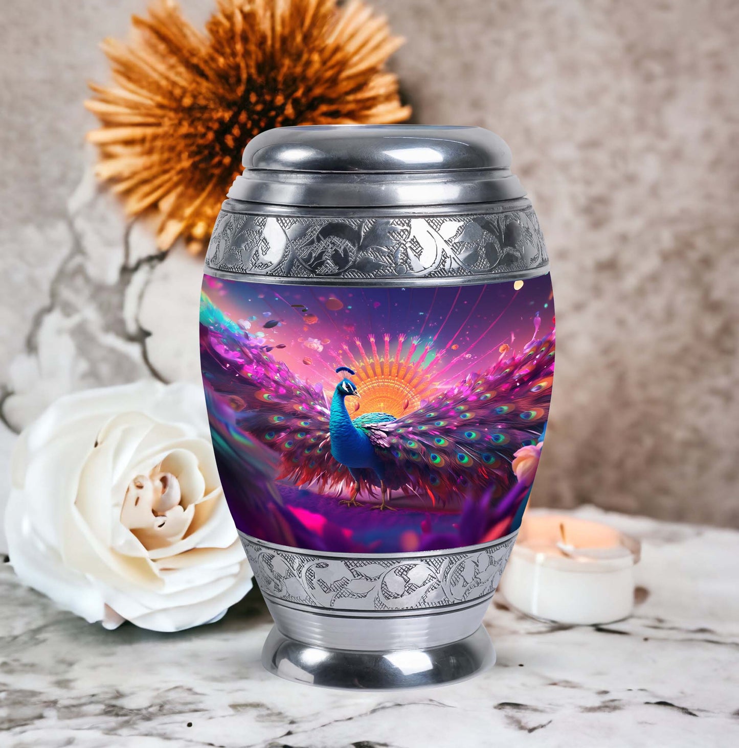 Elegant Classic Design Peacock Memorial Urn for Ashes.