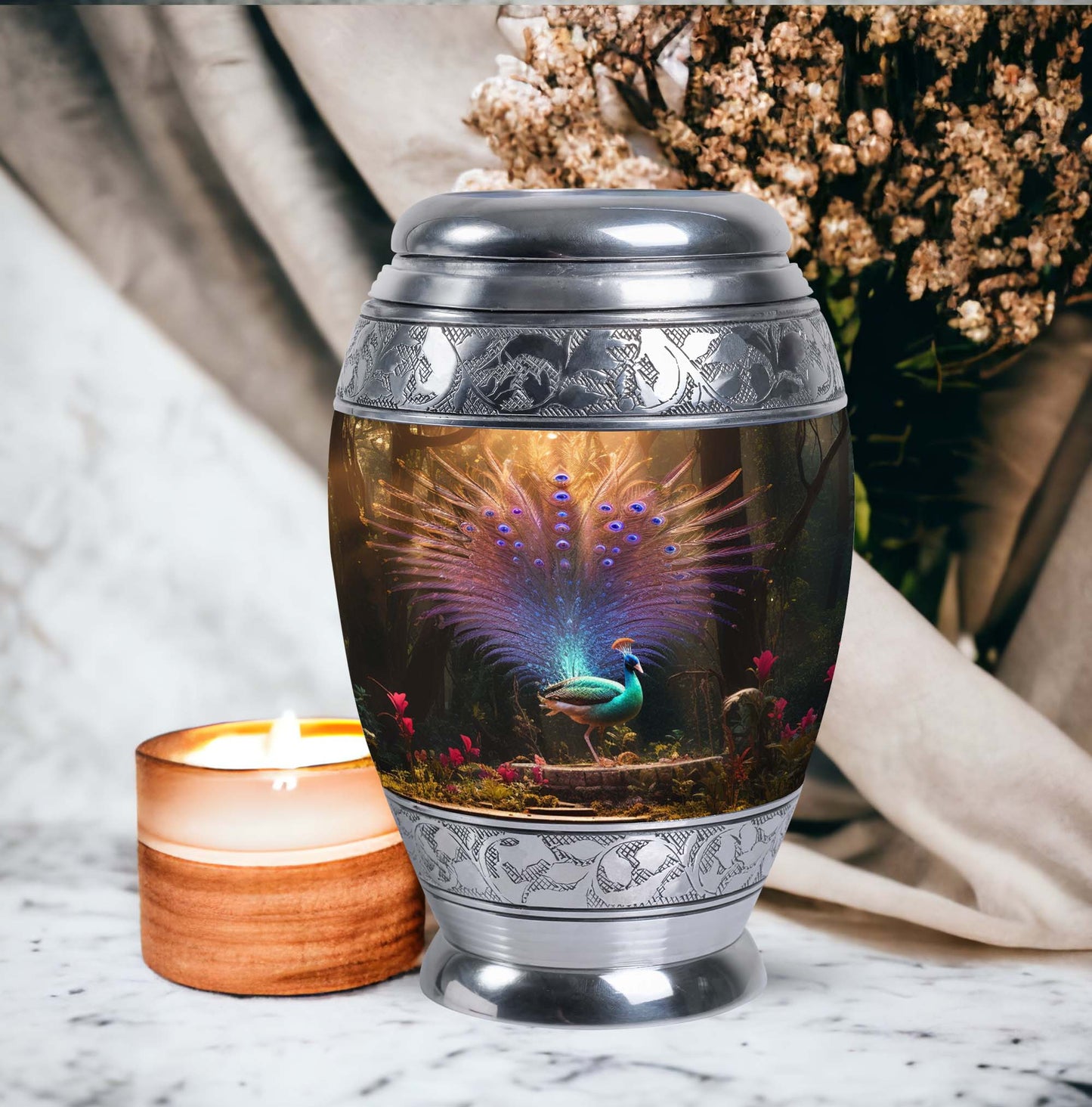 Classic 3-inch Peacock Urn for ashes.