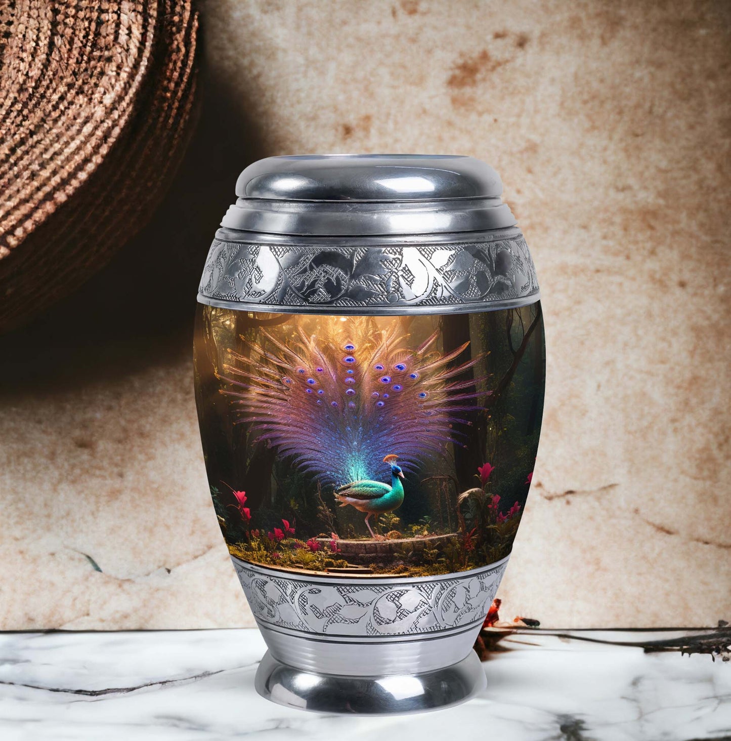 Classic 3-inch Peacock Urn for ashes.