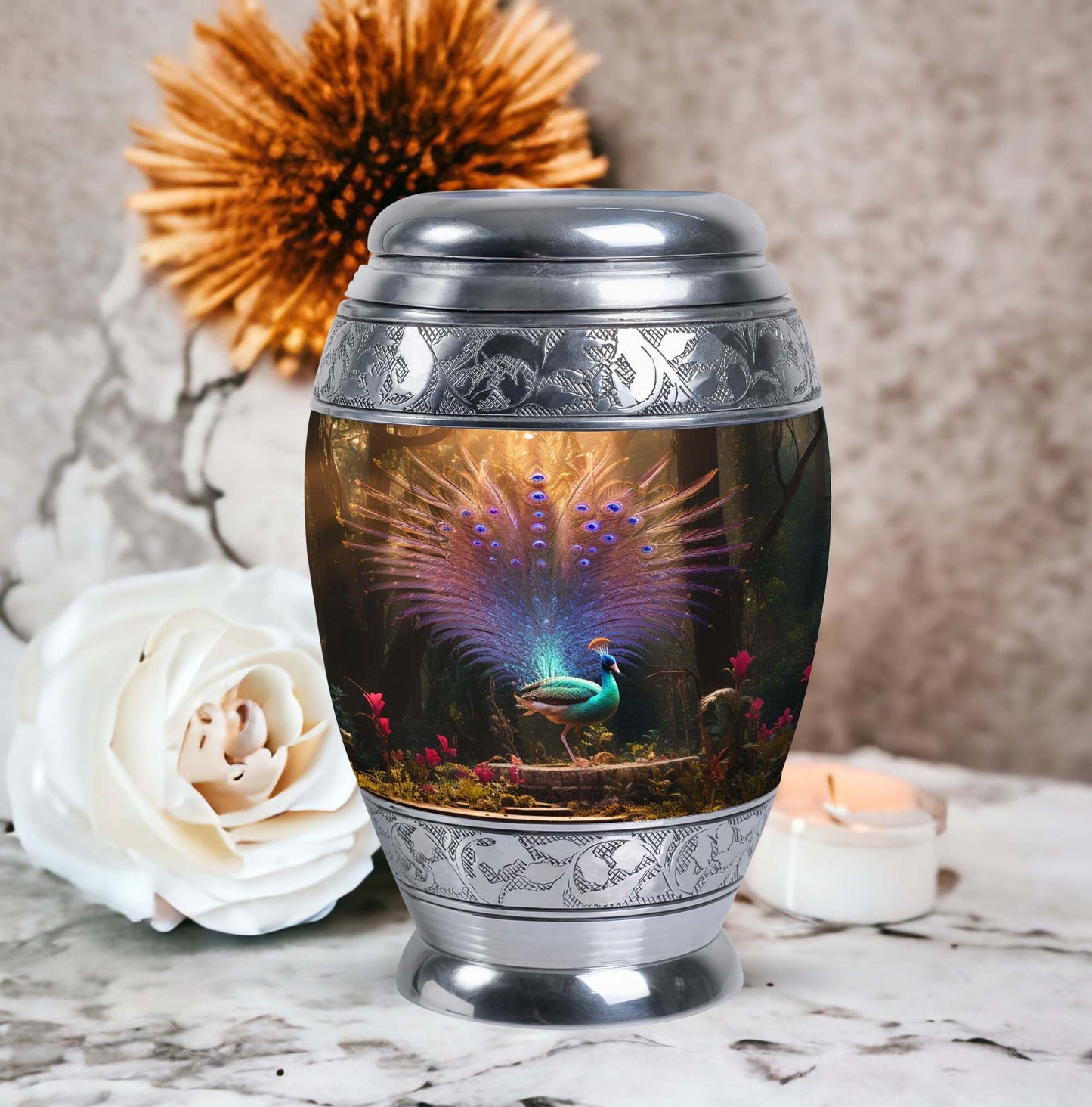 Classic 3-inch Peacock Urn for ashes.