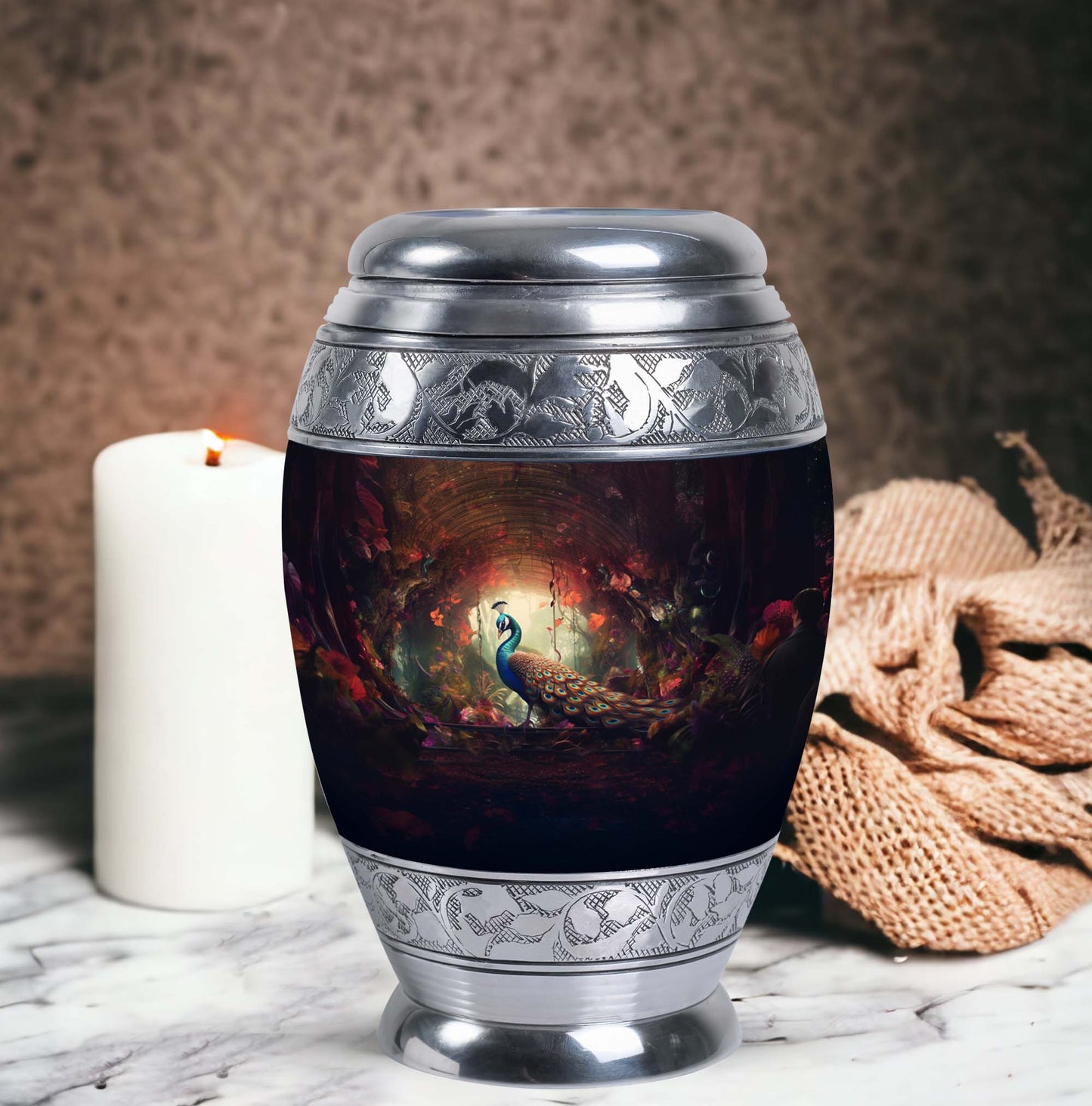 Classic Peacock Memorial urn for cremation ashes