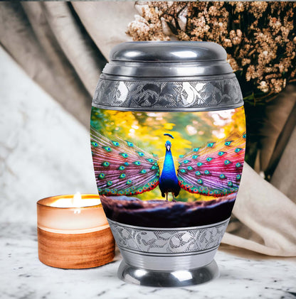 Large classic Peacock Urn for Human Ashes.