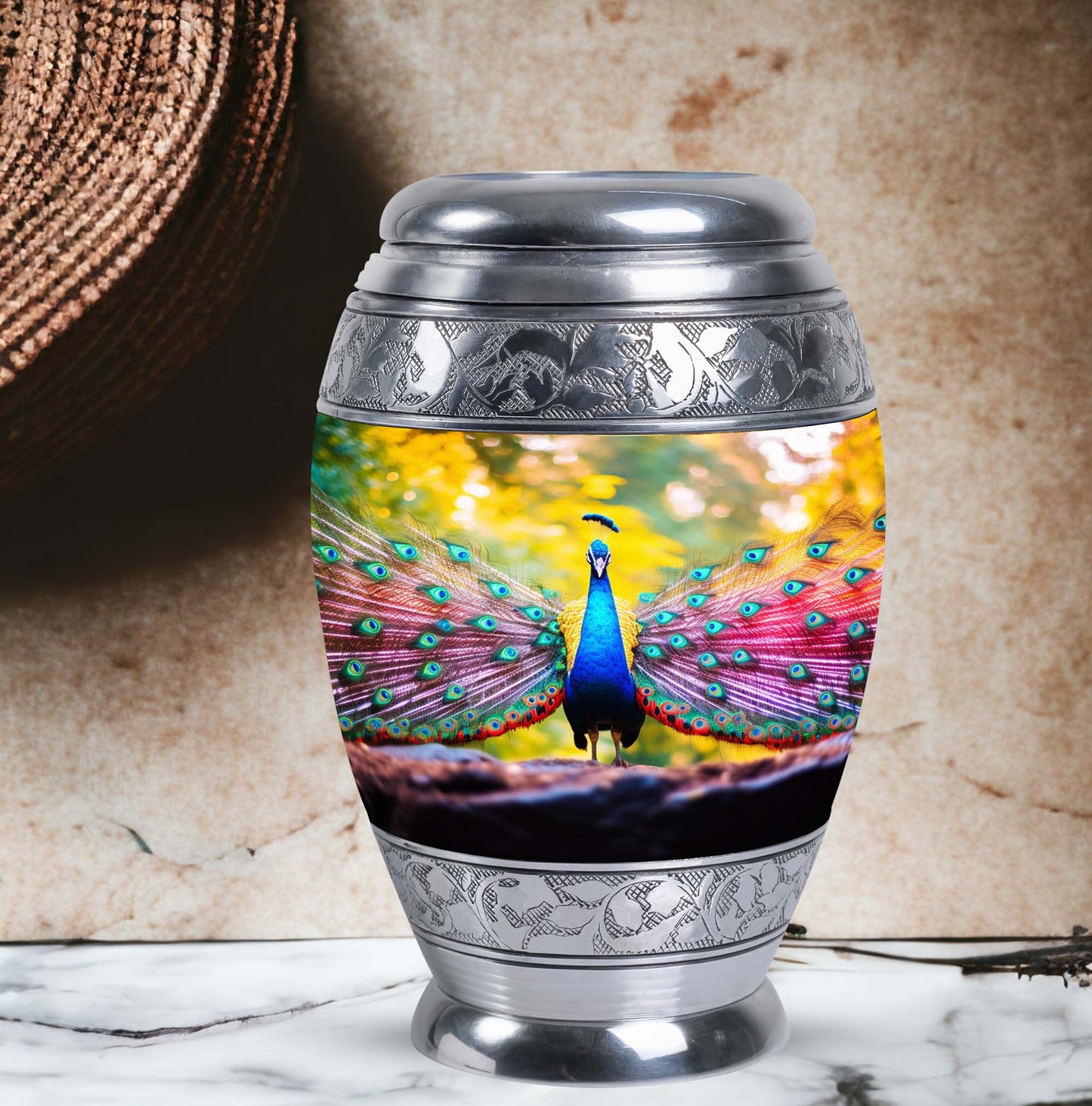 Large classic Peacock Urn for Human Ashes.