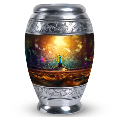 Peacock Urn for Ashes, personalized with engraved names