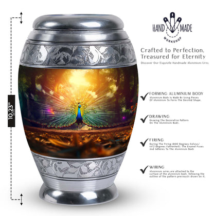 Peacock Urn for Ashes, personalized with engraved names
