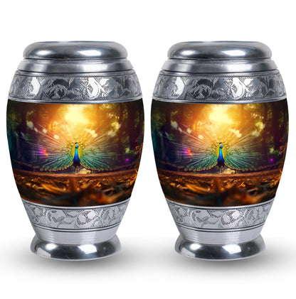 Peacock Urn for Ashes, personalized with engraved names