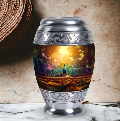 Peacock Urn for Ashes, personalized with engraved names