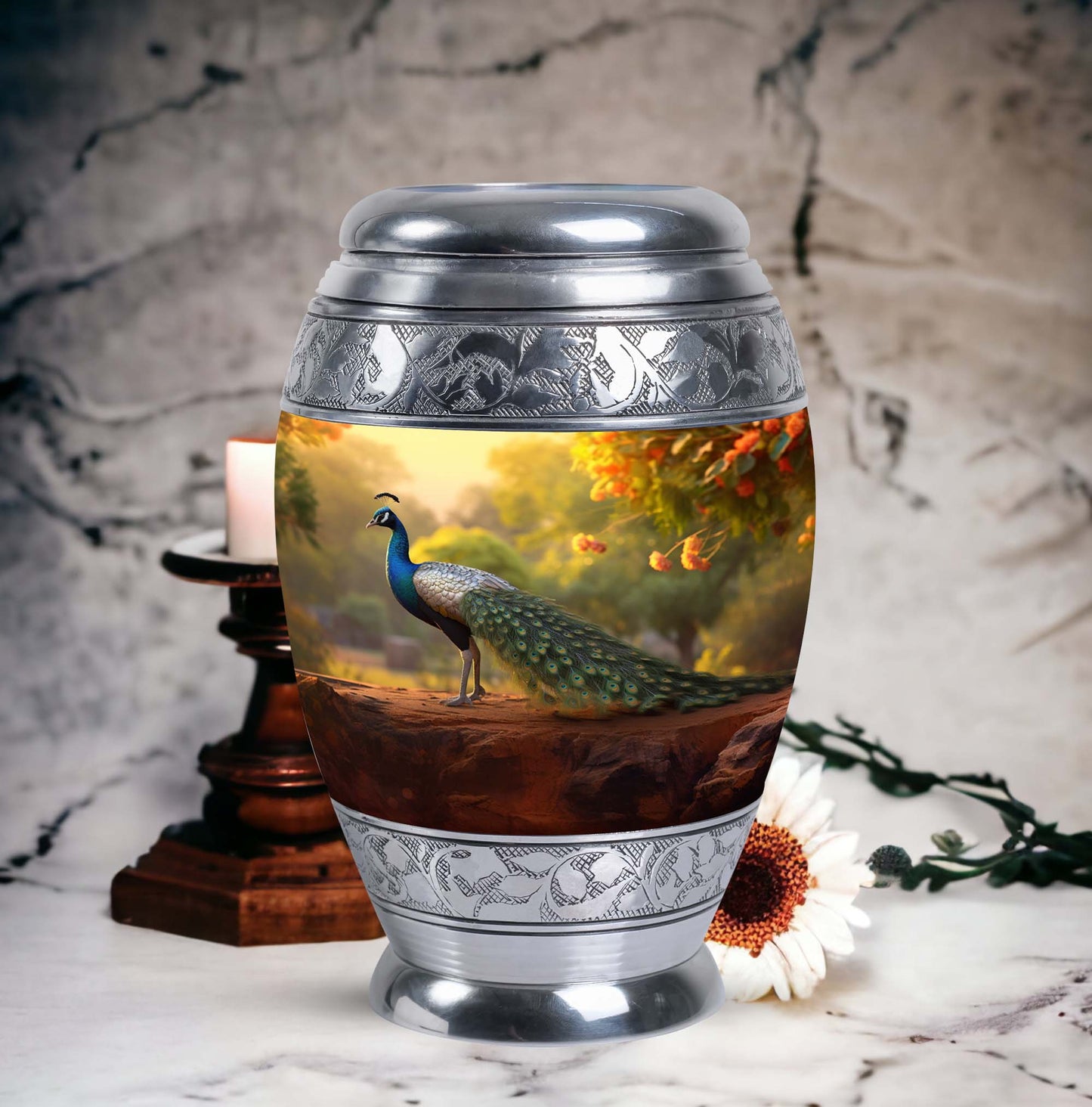 Classic Peacock Urn, designed for human ashes.
