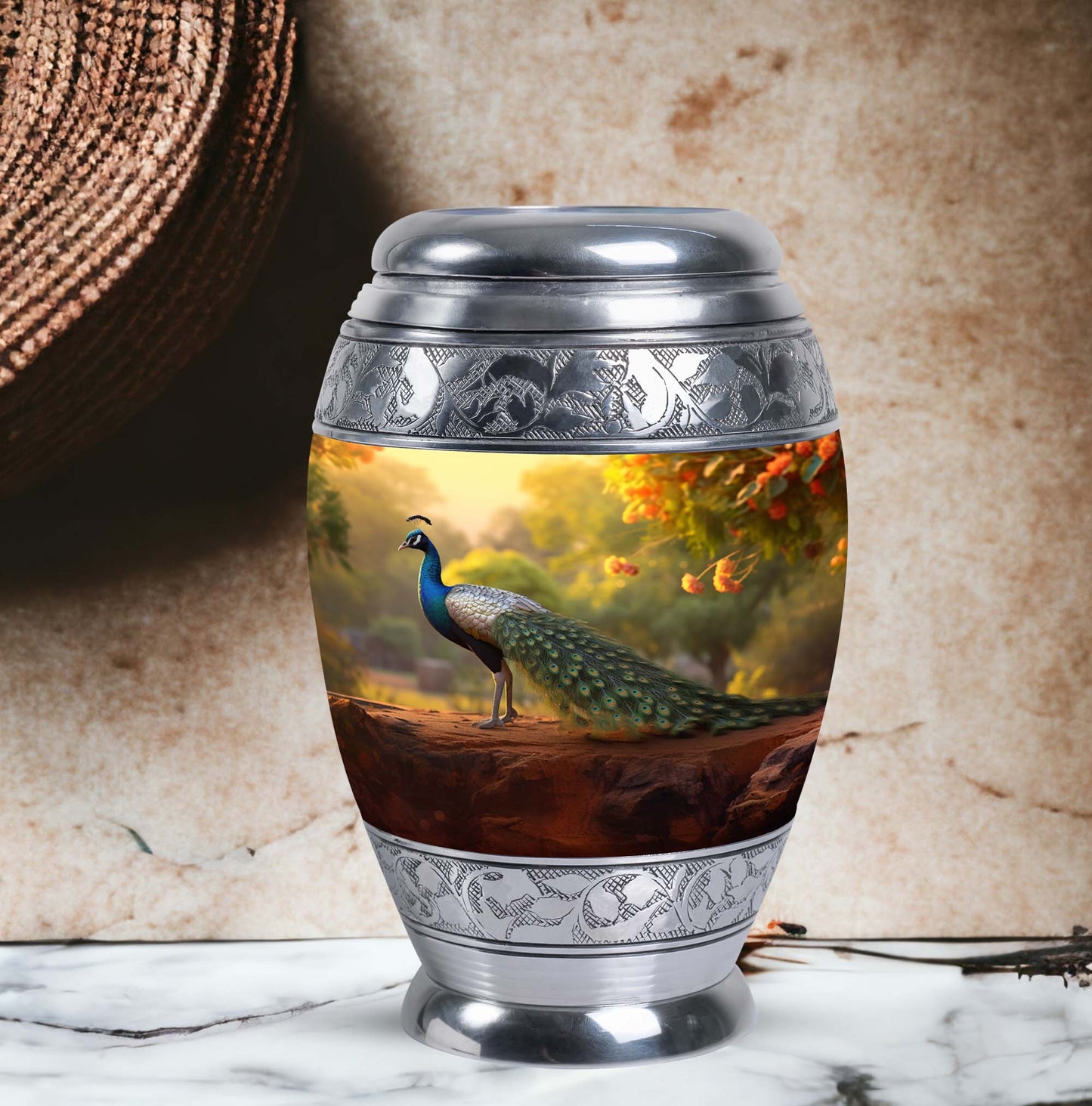 Classic Peacock Urn, designed for human ashes.