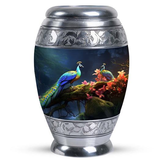 Peacock Cremation Urn, personalized Aluminium Memorial Urn