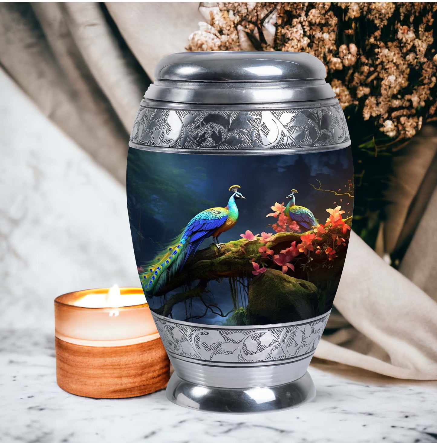Peacock Cremation Urn, personalized Aluminium Memorial Urn