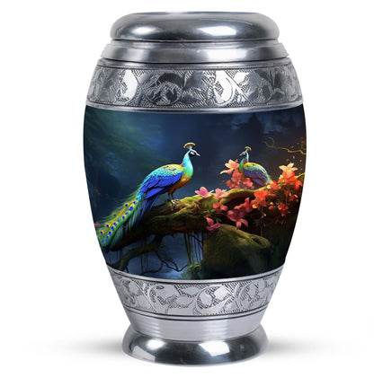 Peacock Cremation Urn, personalized Aluminium Memorial Urn