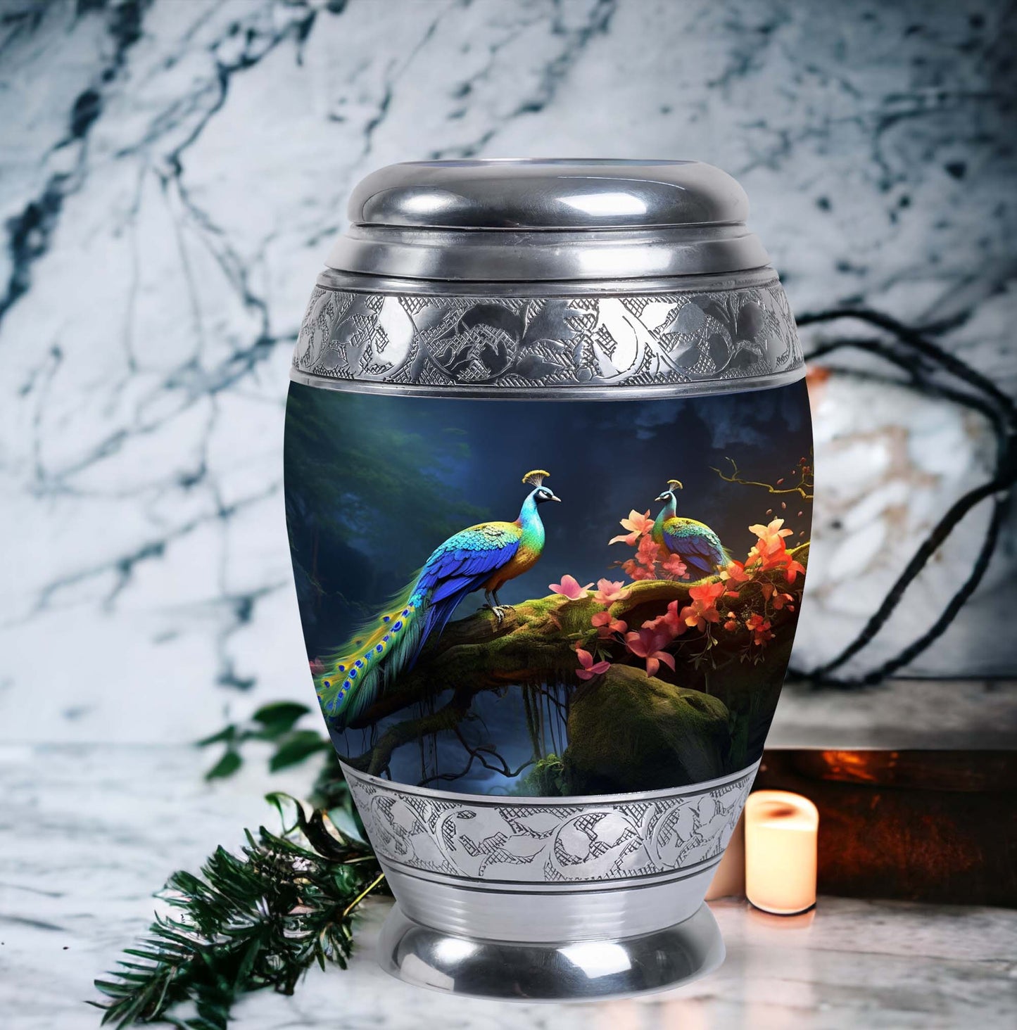 Peacock Cremation Urn, personalized Aluminium Memorial Urn