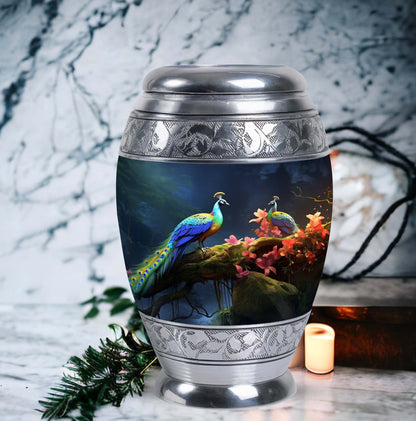 Peacock Cremation Urn, personalized Aluminium Memorial Urn