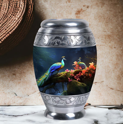 Peacock Cremation Urn, personalized Aluminium Memorial Urn