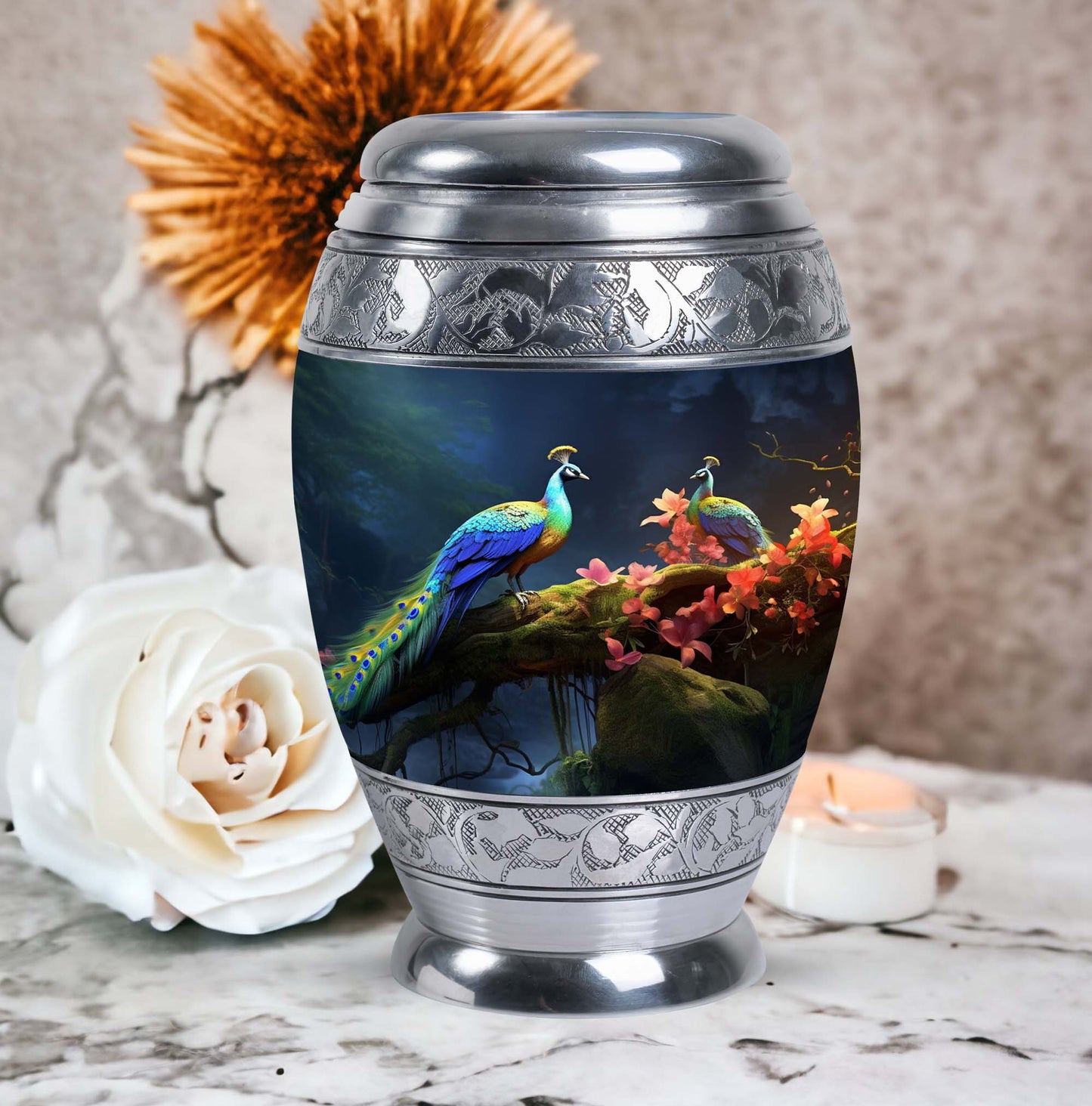 Peacock Cremation Urn, personalized Aluminium Memorial Urn