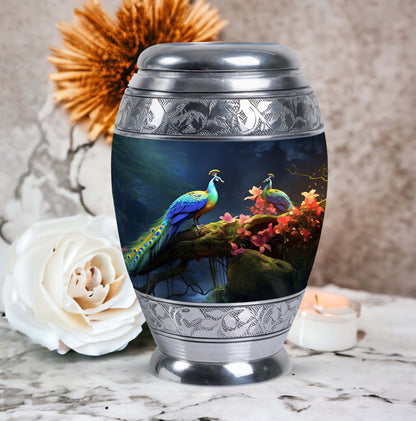 Peacock Cremation Urn, personalized Aluminium Memorial Urn