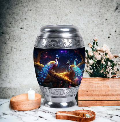 Peacock Memorial Urn, aluminium-made, weighs 3.3 pounds