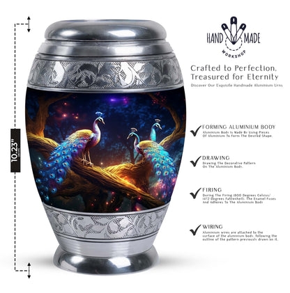 Peacock Memorial Urn, aluminium-made, weighs 3.3 pounds