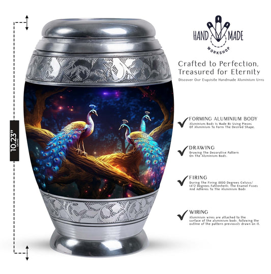 Peacock Memorial Urn, aluminium-made, weighs 3.3 pounds