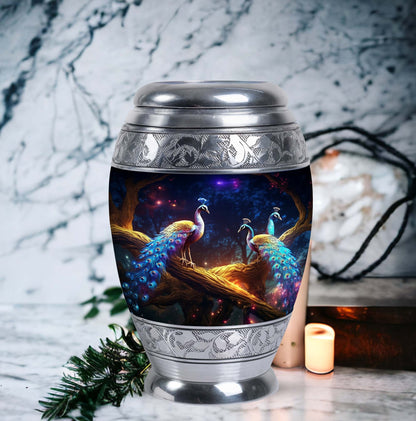 Peacock Memorial Urn, aluminium-made, weighs 3.3 pounds