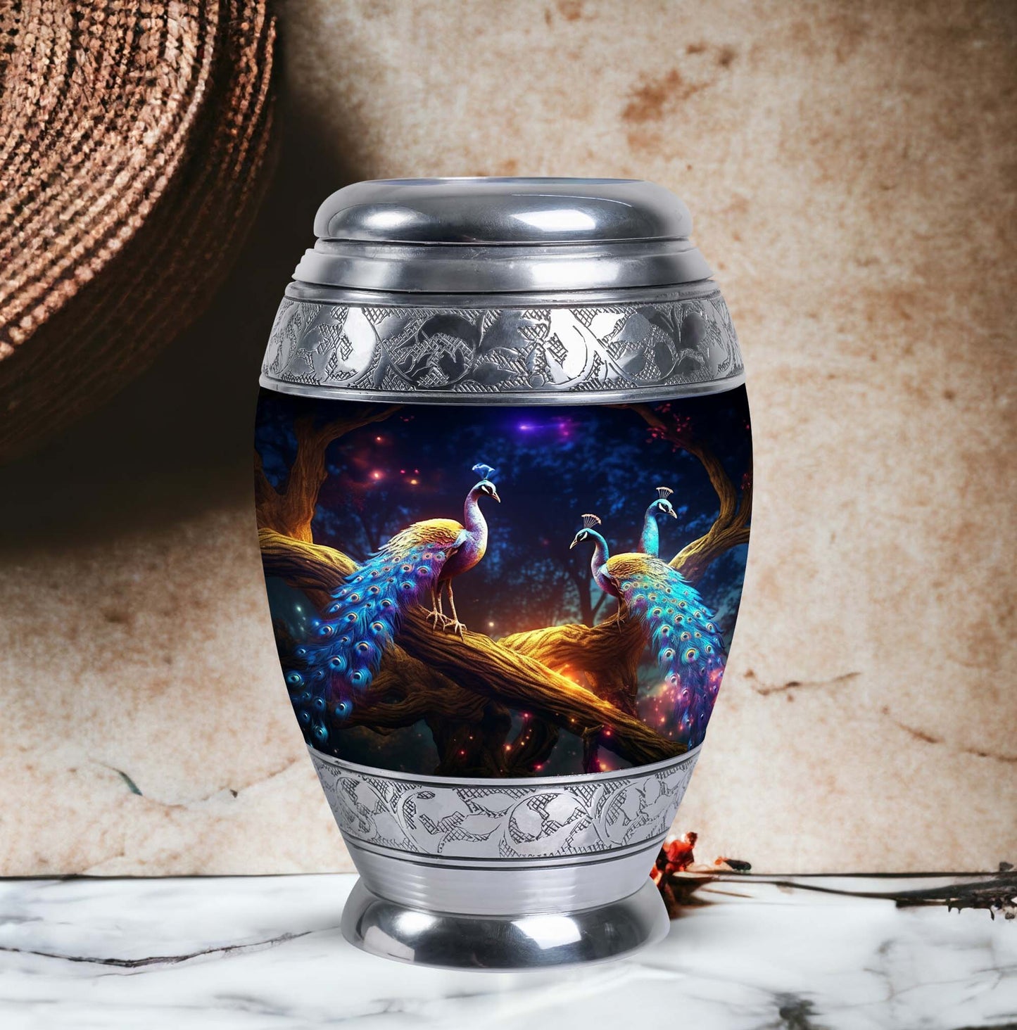 Peacock Memorial Urn, aluminium-made, weighs 3.3 pounds